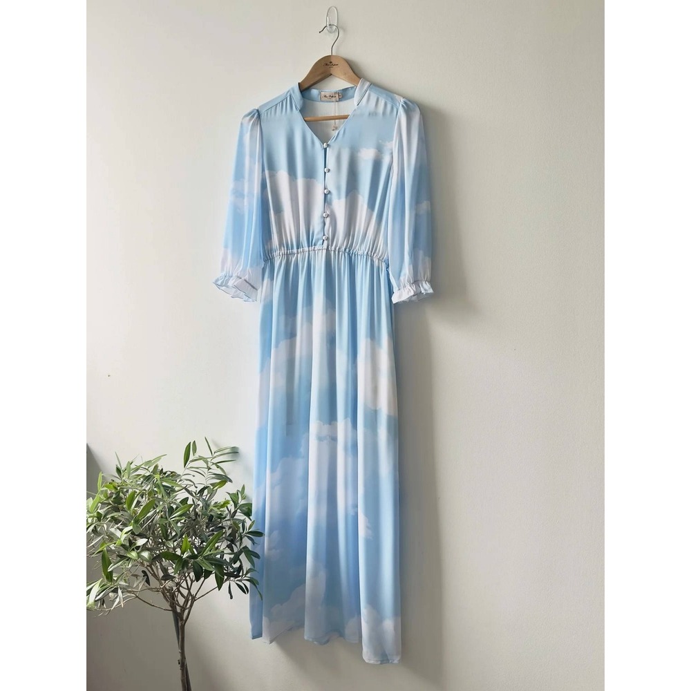 Miss Patina Heaven On Earth Cloud Print Midi Dress Blue White S - Picture 14 of 14